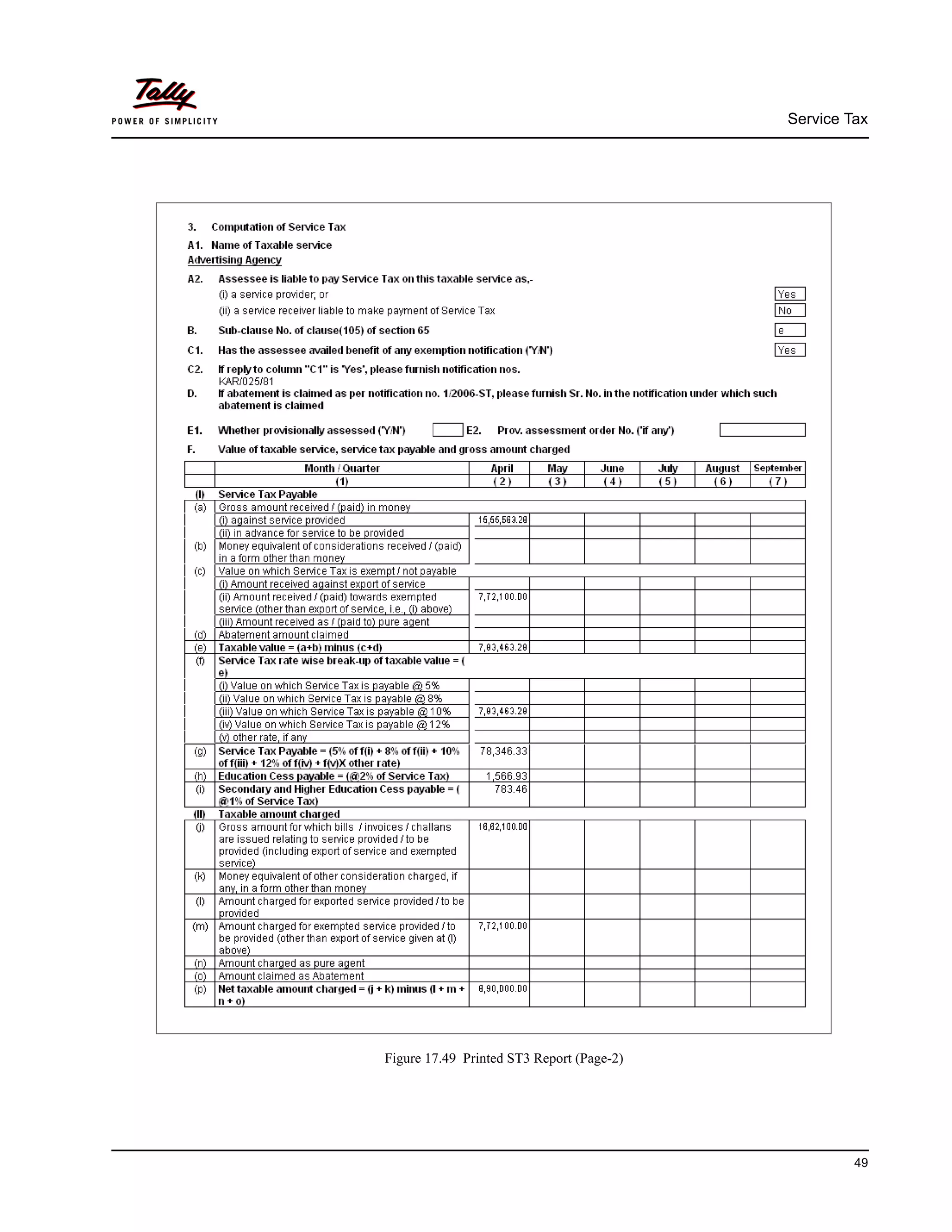 Service Tax
49
Figure 17.49 Printed ST3 Report (Page-2)
 