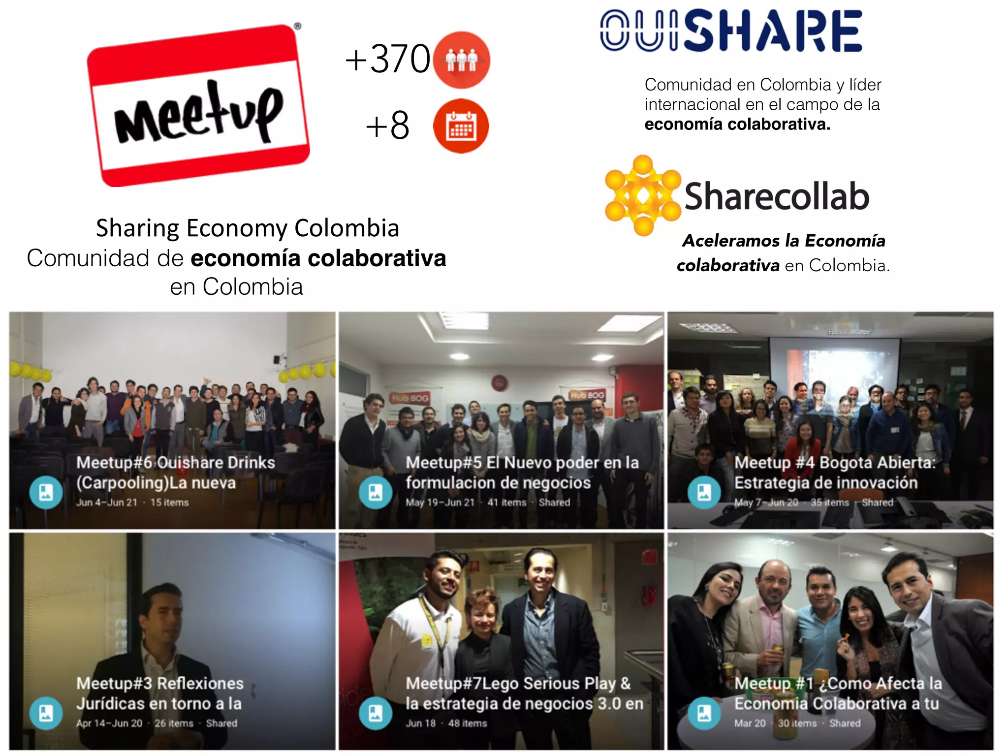 Sharing	
  Economy	
  Colombia
Comunidad de economía colaborativa
en Colombia
+370
+8
Comunidad en Colombia y líder
internacional en el campo de la
economía colaborativa.
Aceleramos la Economía
colaborativa en Colombia.
 