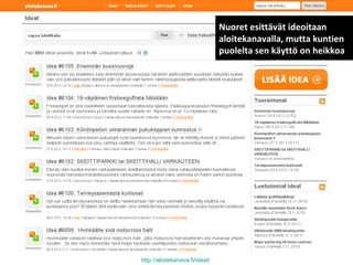 Nuoret esittävät ideoitaan
                                aloitekanavalla, mutta kuntien
                                puolelta sen käyttö on heikkoa




http://aloitekanava.fi/ideat/
 