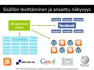 Sisällön levittäminen ja ansaittu näkyvyys

   Alkuperäinen
      sisältö




      Flickr images: RSS by dannysullivan, newspaper by gauravonomics (Creative Commons Attribution license)
 