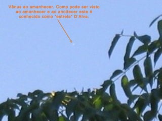 Vênus ao amanhecer. Como pode ser visto
ao amanhecer e ao anoitecer este é
conhecido como “estrela” D’Alva.
 