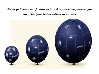 Se as galaxias se afastan unhas doutras cabe pensar que,
ao principio, todas estiveron xuntas.
 