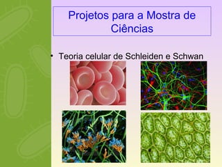 Projetos para a Mostra de 
Ciências 
• Teoria celular de Schleiden e Schwan 
 