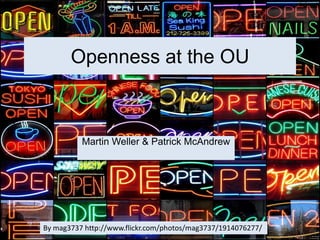 Openness at the OU Martin Weller & Patrick McAndrew By mag3737 http://www.flickr.com/photos/mag3737/1914076277/ 