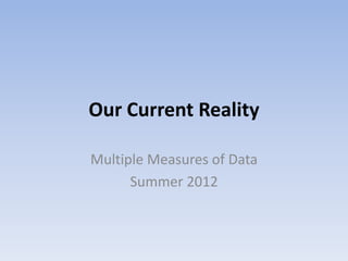 Our Current Reality

Multiple Measures of Data
      Summer 2012
 