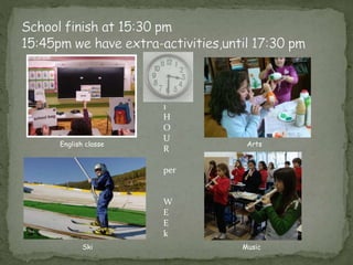 English classe
Ski
Arts
Music
1
H
O
U
R
per
W
E
E
k
 