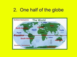 2.  One half of the globe 