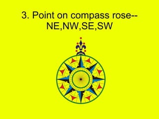 3. Point on compass rose--NE,NW,SE,SW 