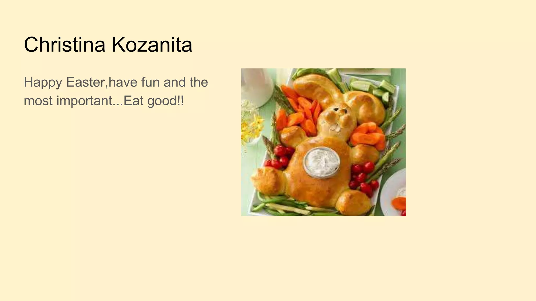 Christina Kozanita
Happy Easter,have fun and the
most important...Eat good!!