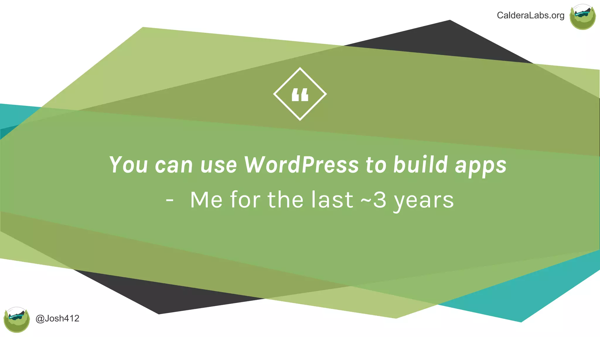 @Josh412
“
CalderaLabs.org
You can use WordPress to build apps
- Me for the last ~3 years
 