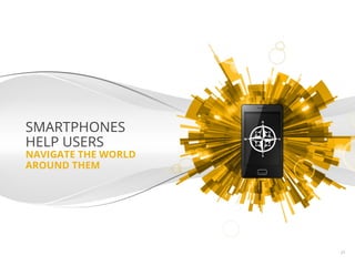 SMARTPHONES
HELP USERS
NAVIGATE THE WORLD
AROUND THEM




                     Google Conﬁdential and Proprietary   21
 