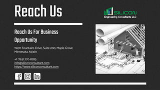 ReachUs
ReachUsForBusiness
Opportunity
11670 Fountains Drive, Suite 200, Maple Grove
Minnesota, 55369
+1 (763) 270-8285
info@siliconconsultant.com
https://www.siliconconsultant.com
 