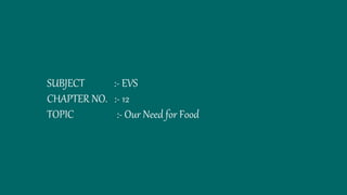 SUBJECT :- EVS
CHAPTER NO. :- 12
TOPIC :- Our Need for Food
 