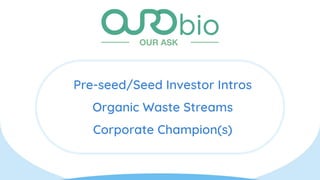 Pre-seed/Seed Investor Intros
Organic Waste Streams
Corporate Champion(s)
OUR ASK
 