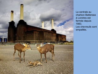 La centrale au charbon Battersea à Londres est fermée depuis 1983. Les chevreuils sont empaillés. 