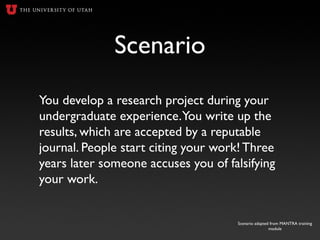Scenario
You develop a research project during your
undergraduate experience.You write up the
results, which are accepted ...