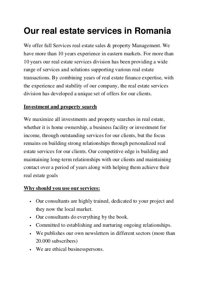 Our real estate services in romania