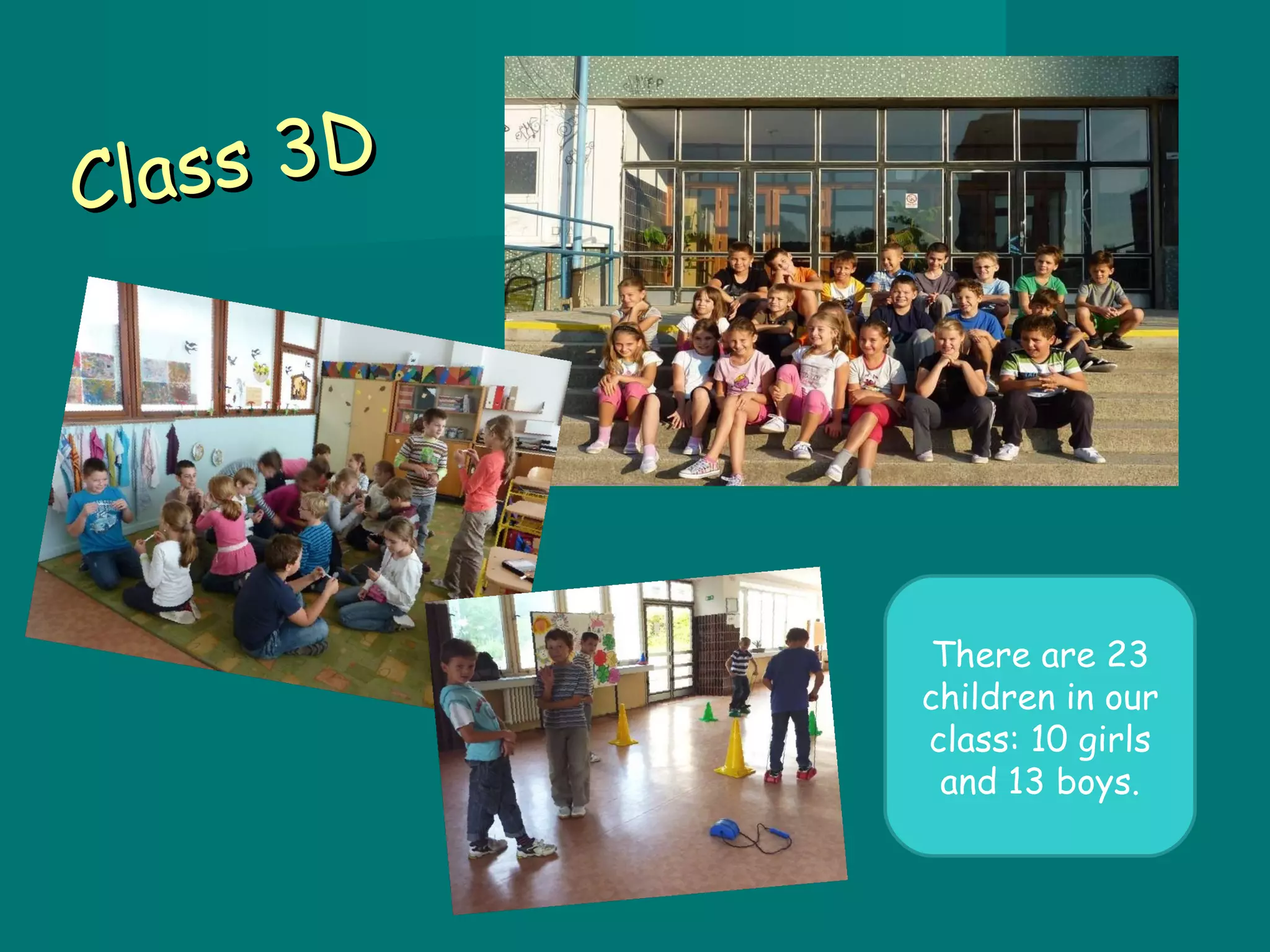 Class 3D There are 23 children in our class: 10 girls and 13 boys.