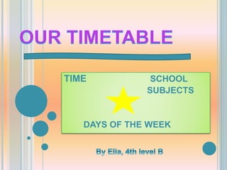 TIME SCHOOL
SUBJECTS
DAYS OF THE WEEK
