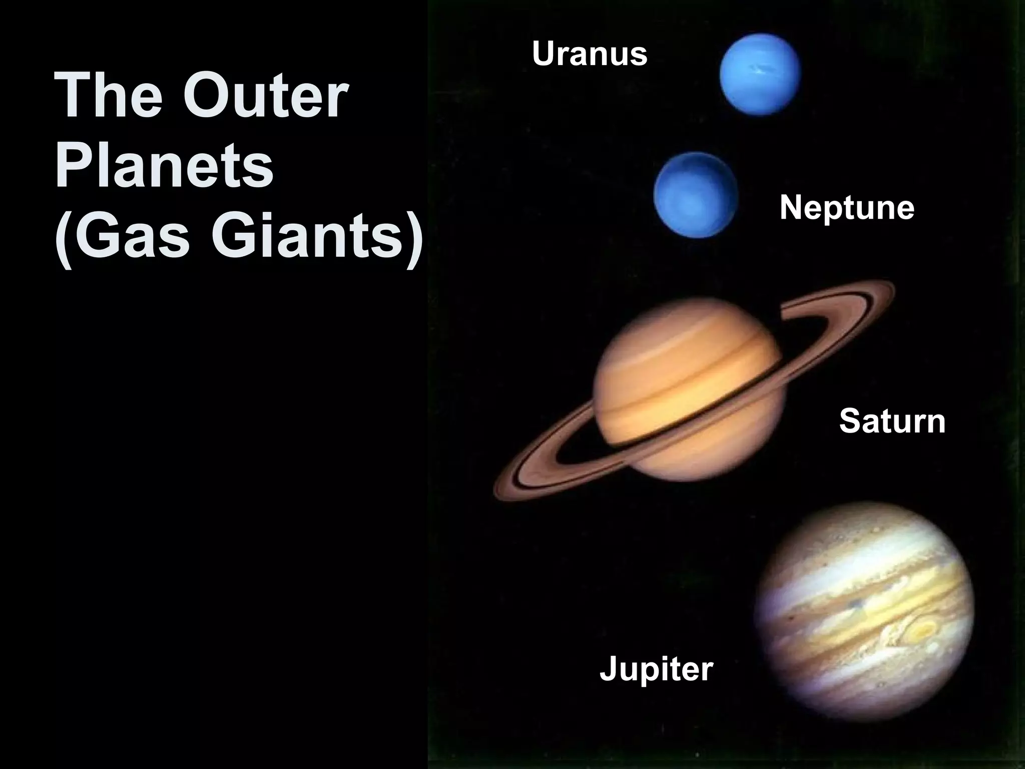 The Outer Planets  (Gas Giants) Jupiter Saturn Neptune Uranus 