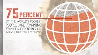 5OF THE WORLD’S POOREST
PEOPLE ARE FARMING
FAMILIES DEPENDING ON
AGRICULTURE FOR LIVELIHOOD.
PERCENT7
 