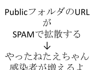 PublicフォルダのURL
        が
  SPAMで拡散する
        ↓
やったねたえちゃん
 