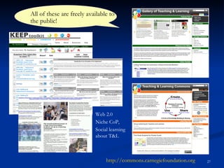 http://commons.carnegiefoundation.org All of these are freely available to the public! Web 2.0 Niche CoP,  Social learning about T&L 