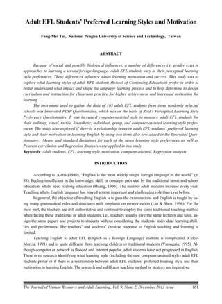 Adult EFL Students' Preferred Learning Styles and Motivation | PDF