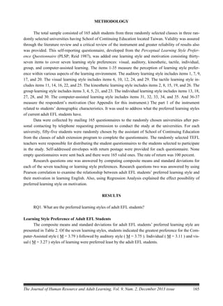 Adult EFL Students' Preferred Learning Styles and Motivation | PDF