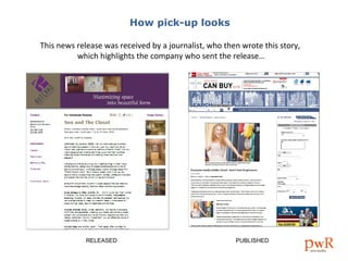 How pick-up looks This news release was received by a journalist, who then wrote this story,  which highlights the company who sent the release… RELEASED PUBLISHED 