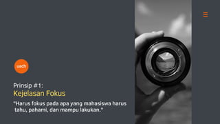 Prinsip #1:
Kejelasan Fokus
uach
"Harus fokus pada apa yang mahasiswa harus
tahu, pahami, dan mampu lakukan."