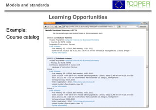 Models and standards


                   Learning Opportunities

Example:
Course catalog
 