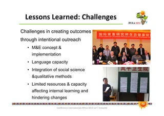 Knowledge changes and lessons learned, looking at outcome pathway of an Ecohealth project