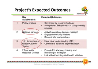 Knowledge changes and lessons learned, looking at outcome pathway of an Ecohealth project