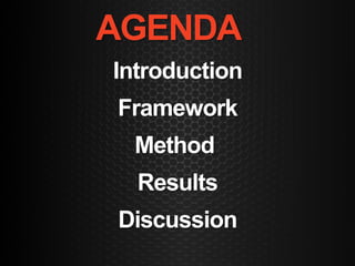 AGENDA
Introduction
Framework
Method
Results
Discussion
 