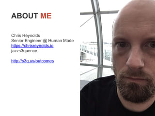 ABOUT ME
Chris Reynolds
Senior Engineer @ Human Made
https://chrisreynolds.io
jazzs3quence
http://s3q.us/outcomes
 