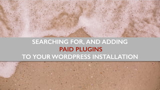 100
SEARCHING FOR, AND ADDING
PAID PLUGINS
TO YOUR WORDPRESS INSTALLATION
 