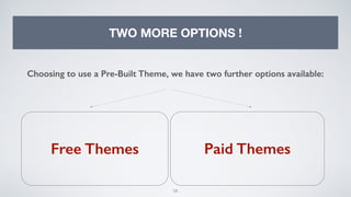 58
TWO MORE OPTIONS !
Free Themes Paid Themes
Choosing to use a Pre-Built Theme, we have two further options available:
 