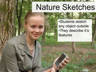 •Students sketch
any object outside
•They describe it’s
features
Nature Sketches
 