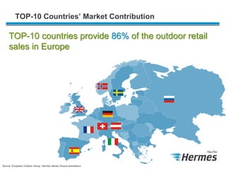 TOP-10 Countries’ Market Contribution 
TOP-10 countries provide 86% of the outdoor retail sales in Europe 
Source: Europea...