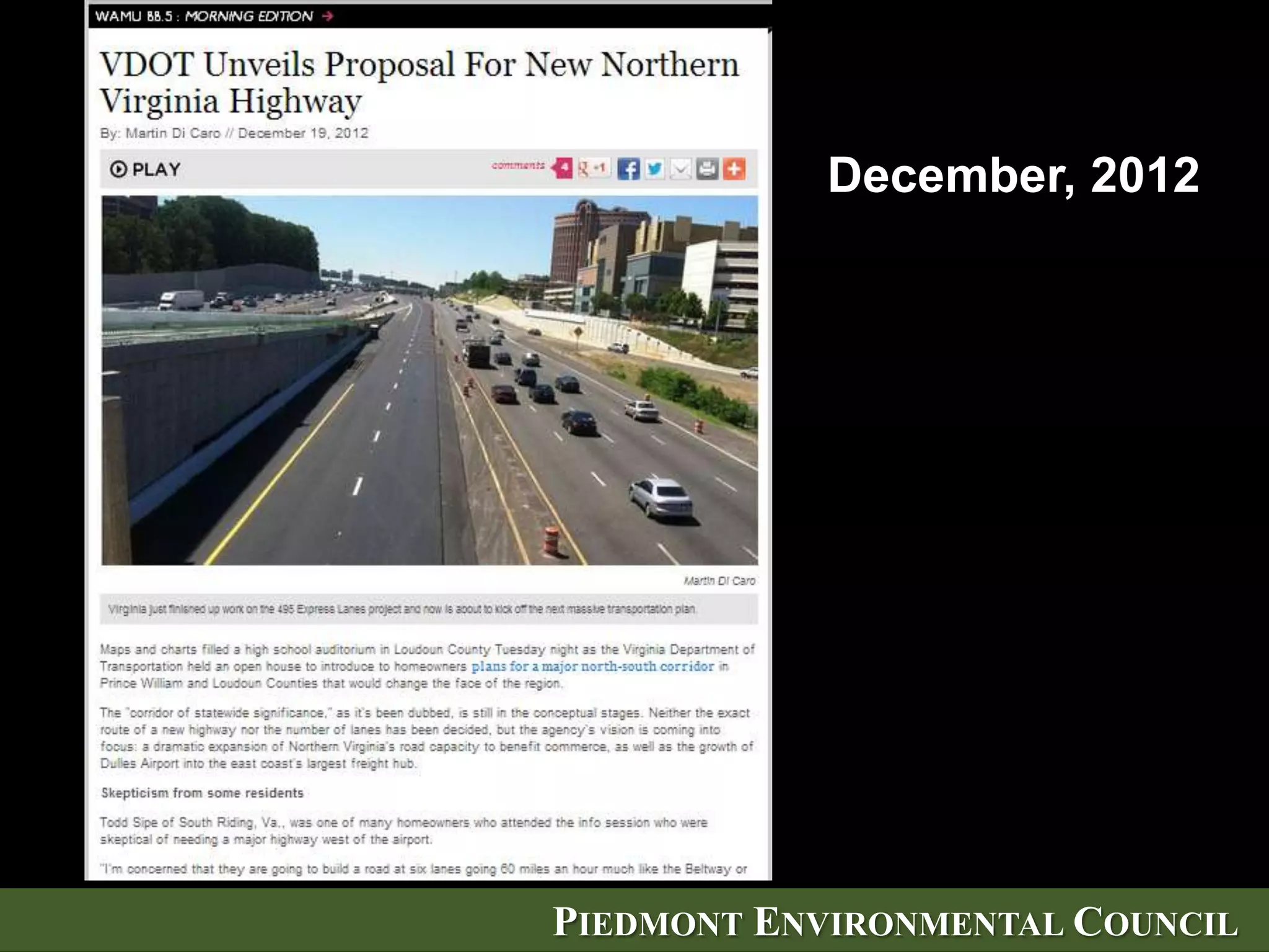 December, 2012




PIEDMONT ENVIRONMENTAL COUNCIL
 