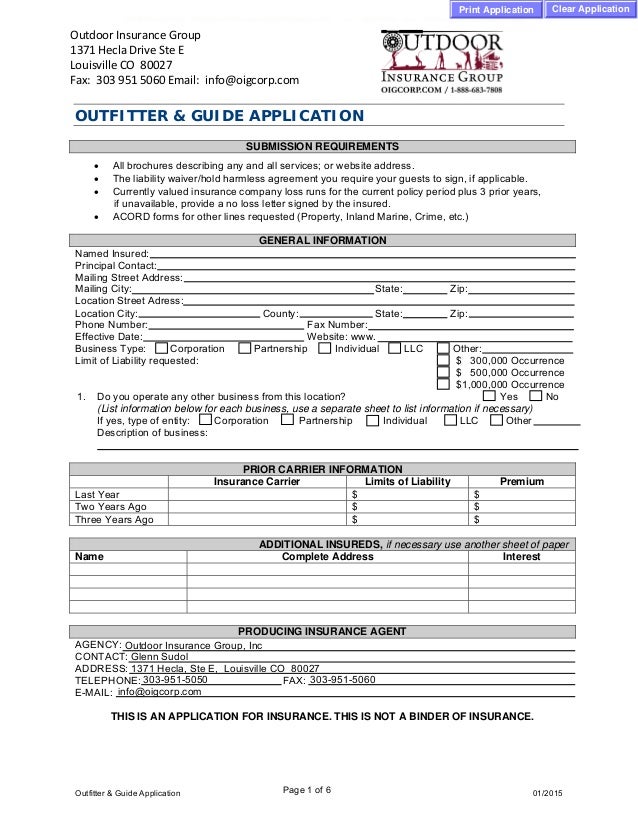 outfitter & guide application - Outdoor Insurance Group