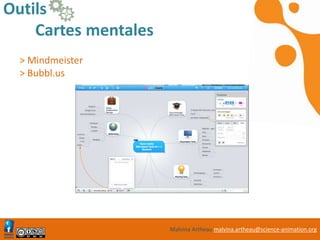 Malvina Artheau malvina.artheau@science-animation.org
Outils
Cartes mentales
> Mindmeister
> Bubbl.us
https://www.mindmeister.com/fr
 