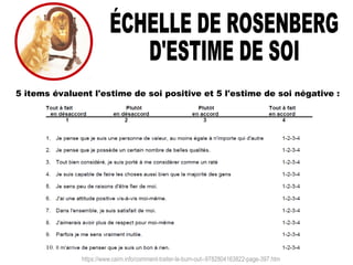5 items évaluent l'estime de soi positive et 5 l'estime de soi négative :
https://www.cairn.info/comment-traiter-le-burn-out--9782804163822-page-397.htm
 