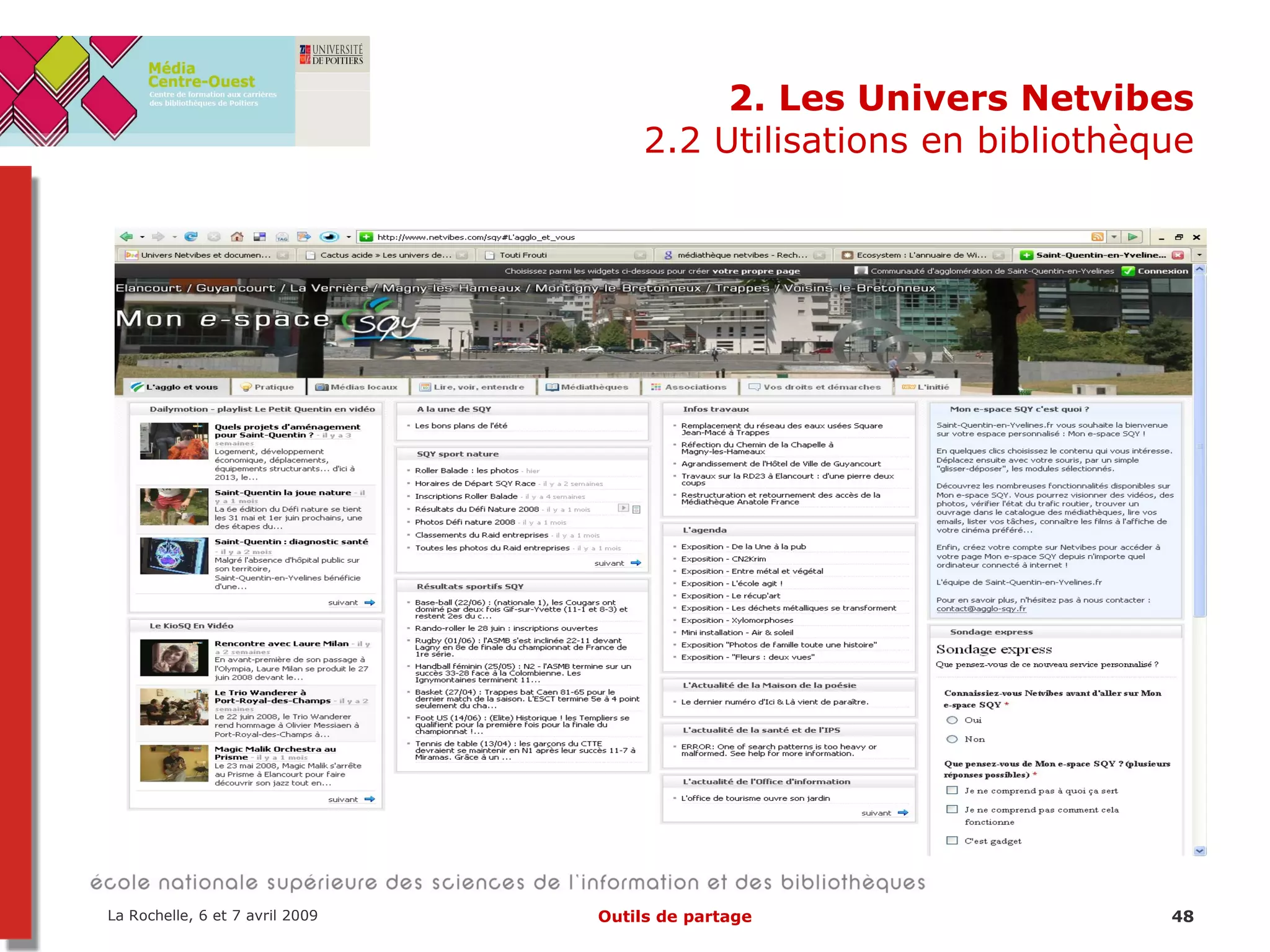 2. Les Univers Netvibes 2.2 Utilisations en bibliothèque 