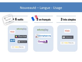 Nouveauté – Langue - Usage
​+ 6 outils 3 en français ​ 3 très simples
 