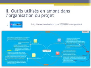 II. Outils utilisés en amont dans
l’organisation du projet

• m          http://www.mindmeister.com/278829261/analyse-swot
 