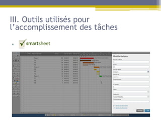 III. Outils utilisés pour
l’accomplissement des tâches

•s
 