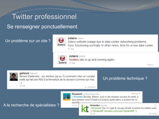 Se renseigner ponctuellement
A la recherche de spécialistes ?
Zotero
Muséeoh
Twitter professionnel
Un problème sur un site ?
Un problème technique ?
G. Gallezot
Knowtex
 