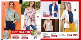 A. Ref. 456223
Blazer en lino
Color: Arena
Tallas: M-L
ANTES $199.990
B. Ref. 456310 Blazer
forrado Color: Natural
Tallas: L
ANTES $159.990
A. Ref. 457225 Blusa en chi-
ffón sateen Color: Único Tallas:
S-M ANTES $109.990
B. Ref. 355007 Kimono en
chiffón en sateen estampado
Color: Único Tallas: S
ANTES $129.990
S A L E
D E S D E
P O R S O L O
S A L E
B.
A.
A.
B.
Ref. 456361
Blazer forrado
Color: Azul
Tallas: S-M
ANTES $169,990
AHORA
$74.990
AHORA
$89.990
AHORA
$139.990
AHORA
$94.990
AHORA
$109.990
ebba.com.coVenta por catálogo54 55
 